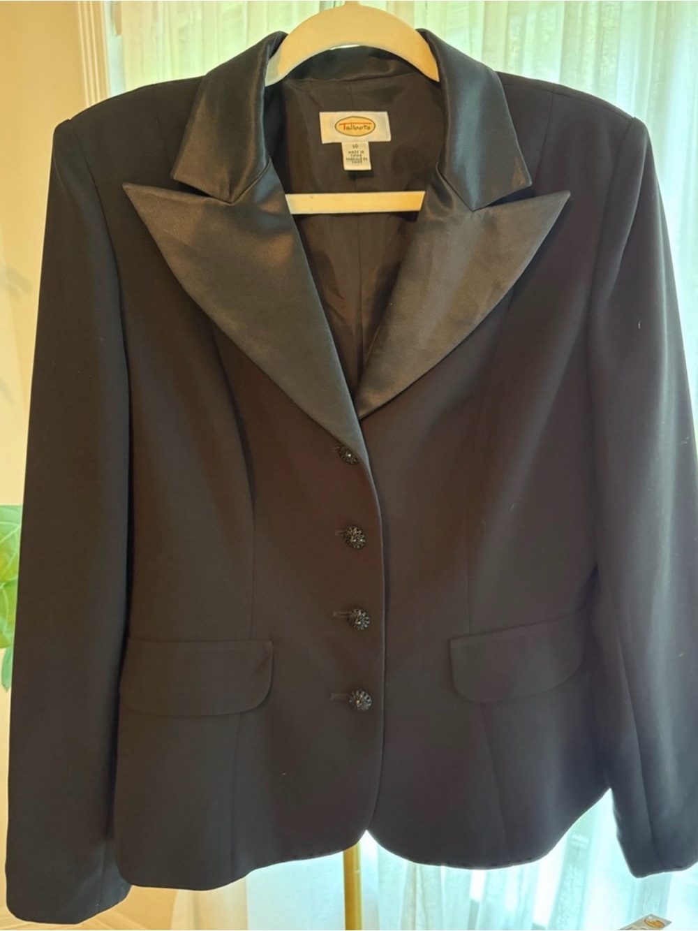 Talbots Black Tuxedo Suit 2 Piece Silk Lapel Blazer Tailored Pants